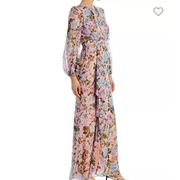 ELIZA J‎ Pink Floral Print Long Sleeve Maxi Dress Front Slit Size 4 6 8 10 New - Picture 14 of 14